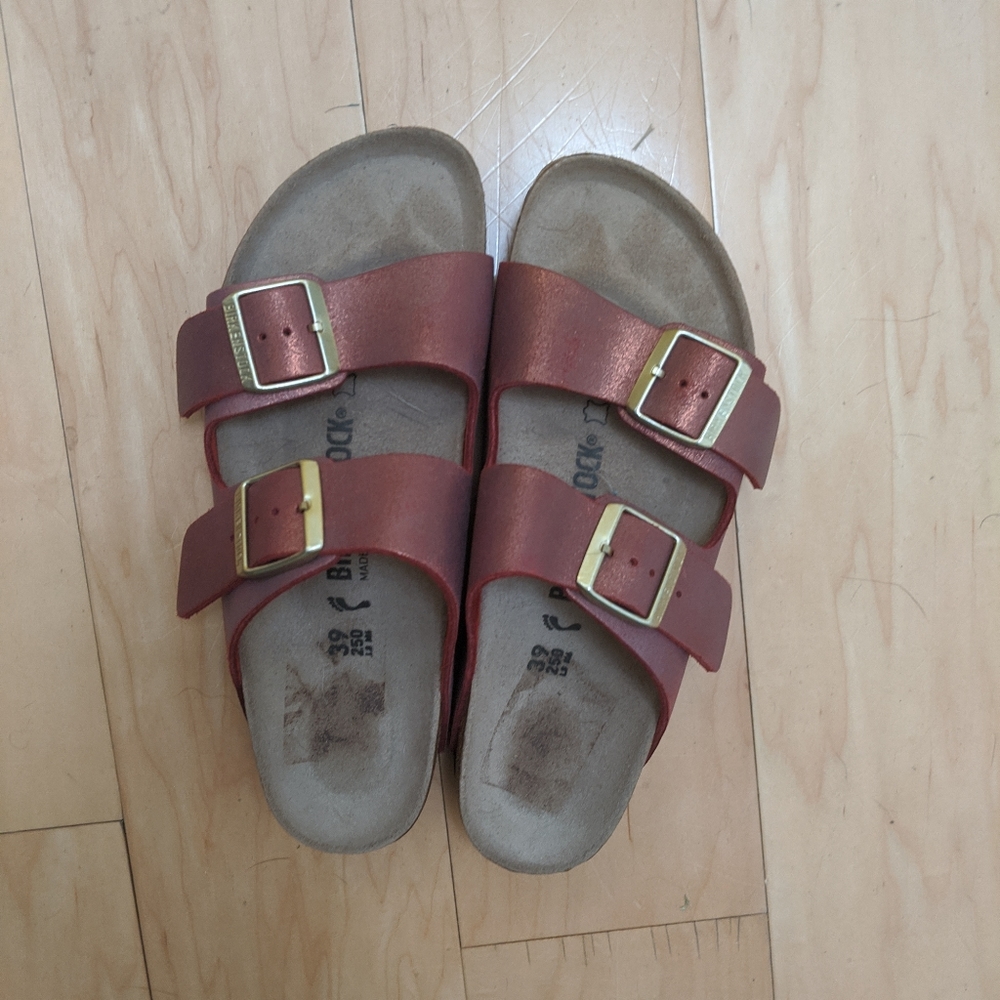 Birkenstock Arizona Washed Metallic Port Sandal 39